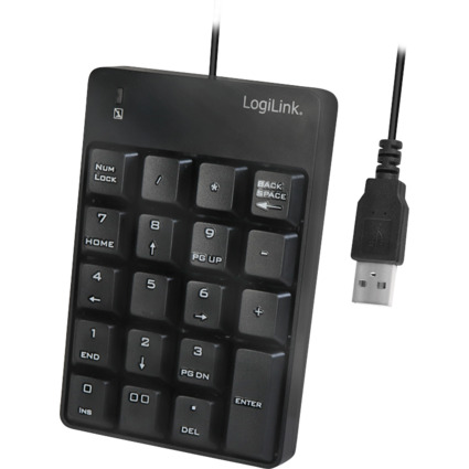 LogiLink Pav numrique USB, avec cble, 19 touches, noir