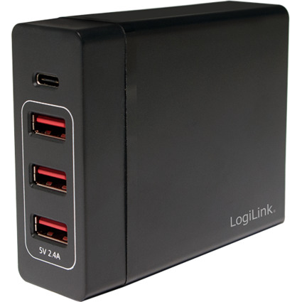 LogiLink Botier de chargement USB, 4 ports, 65 watt, noir