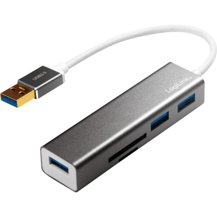 LogiLink Lecteur de cartes + hub USB 3.0, 3 ports, gris