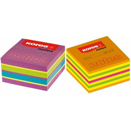 Kores Bloc-note cube, 75 x 75 mm, couleurs fluo, 5 couleurs