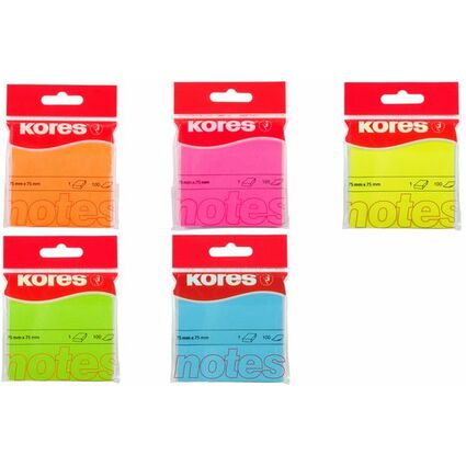 Kores Note adhsive NEON, 75 x 75 mm, uni, rose fluo