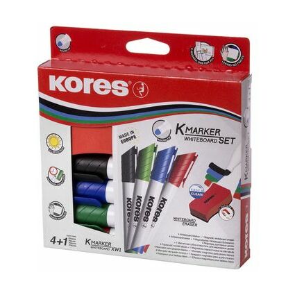 Kores Kit de marqueurs pour tableau blanc, 4 marqueurs +