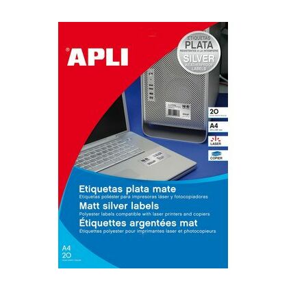 APLI Etiquette polyester, rsistant, 96 x 50,8 mm, argent