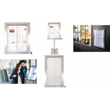 Securit Vitrine d'affichage LED STAINLESS STEEL, 4x feuilles