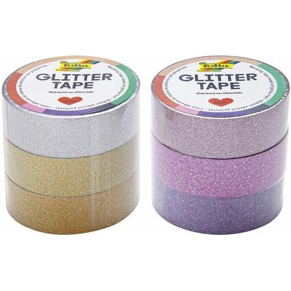 folia Ruban adhsif dco "Glitter Tape",2x rose et 1x violet