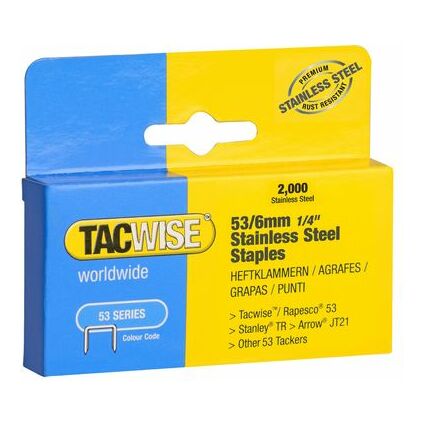 TACWISE Agrafes 53/6 mm, acier inoxydable, 2.000 pices