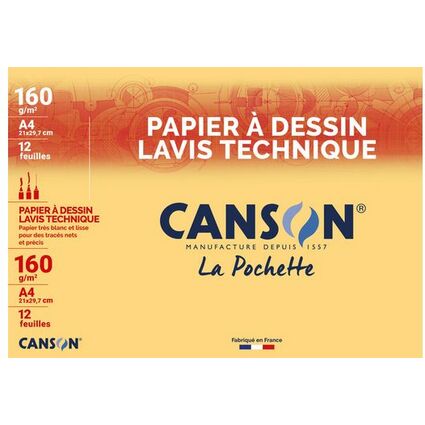 CANSON Papier  dessin Lavis technique, 240 x 320 mm, blanc
