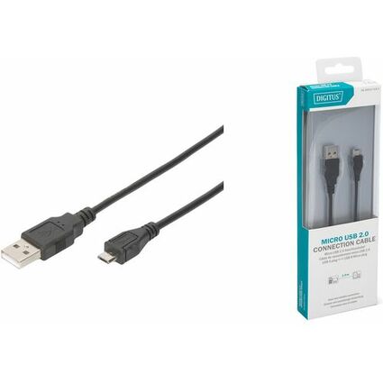 DIGITUS Cble de connexion USB 2.0, USB-A-micro USB-B, 1,8 m