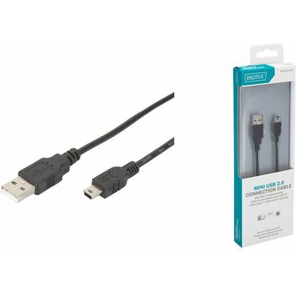 DIGITUS Cble de connexion USB 2.0, USB-A - Mini USB-B, 1,8m