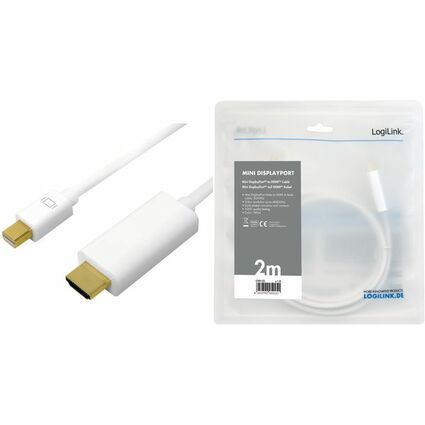 LogiLink Cble Mini DisplayPort - HDMI, 4K, 3,0 m, blanc