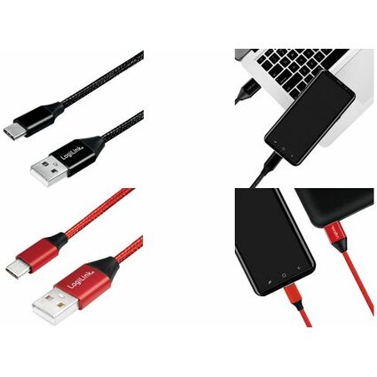 LogiLink Cble USB 2.0, USB-A - USB-C mle, 1,0 m, rouge