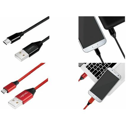 LogiLink Cble USB 2.0, USB-A - Micro USB, 1,0 m, rouge