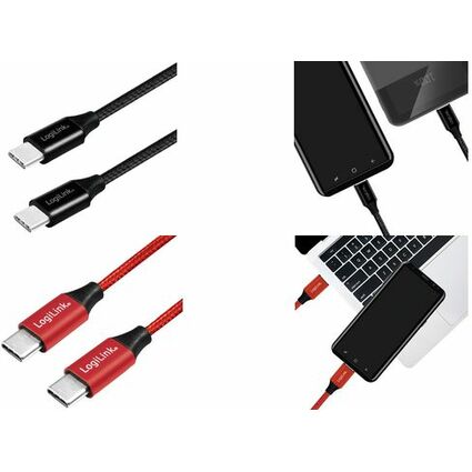 LogiLink Cble USB 2.0, USB-C - USB-C mle, 1,0 m, rouge