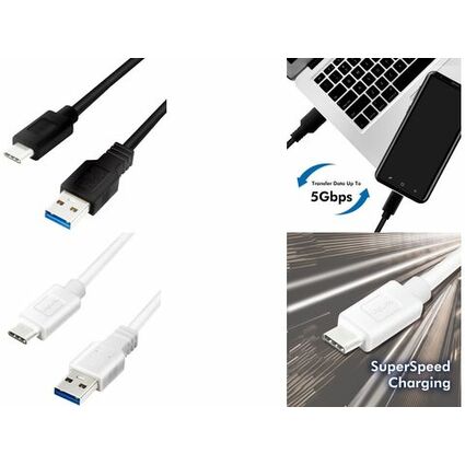 LogiLink Cble USB 3.2, USB-A - USB-C, 1,0 m, blanc