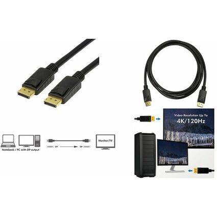 LogiLink Cble de raccordement DisplayPort 1.4, 3,0 m, noir