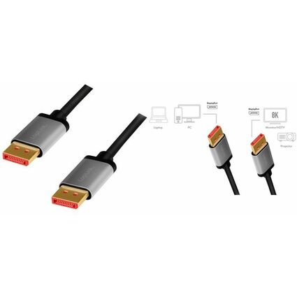 LogiLink Cble DisplayPort 1.4, fiche mle - mle, 3,0 m