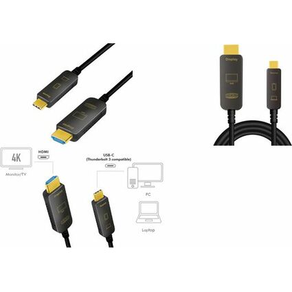 LogiLink Cble de fibre optique hybride USB-C AOC, 15 m