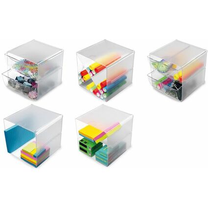 deflecto Bote de rangement Cube, 4 casiers, cristal