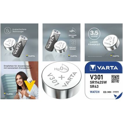 VARTA Pile oxyde argent pour montres, V370 (SR69), 1,55 V