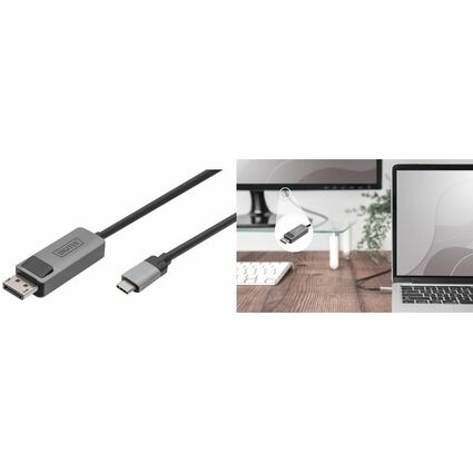DIGITUS Cble adaptateur bidirectionnel USB type C - DP, 2 m
