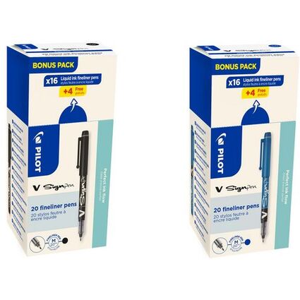 PILOT Stylo feutre V Sign Pen, VALUE PACK, noir