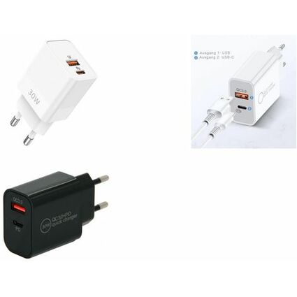 IWH Chargeur secteur USB-C, 1 USB-A / 1 USB-C, 30 W, noir