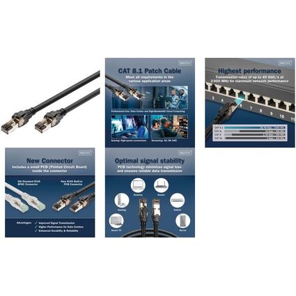 DIGITUS Cble de brassage, cat. 8.1, S/FTP, 3,0 m, noir