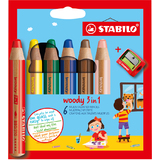 STABILO crayon multi-talents woody 3 en 1, tui carton de 6
