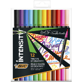 BIC feutre DUAL BRUSH, 2en1, tui de 12, couleurs assorties