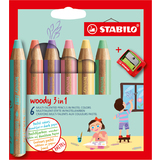 STABILO crayon multi-talents woody 3 en 1, tui de 6 Pastel