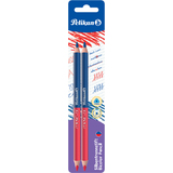 Pelikan crayon bicolore gros, rouge/blau, carte blister de 2