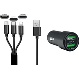 IWH chargeur USB pour voiture "3EN1", 12/24 V, noir