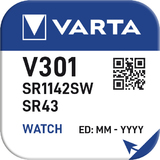 VARTA pile oxyde argent pour montres, v301 (SR43), 1,55 Volt