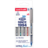 uni-ball stylo roller eye fine ub157 PF, tui de 5, assorti