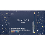 CARAN D'ACHE set Mixed media Metallic cosmic BLUE, 20 pices