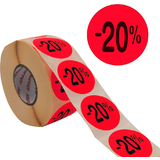 METO tiquette promotionnelle "-20%", rond, rouge fluo