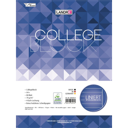 LANDR Cahier  spirale "college" format A4, lign, 160 p.