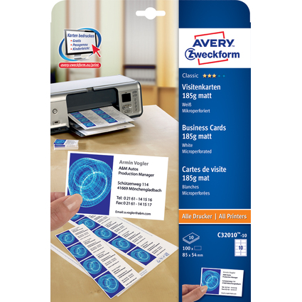 AVERY Zweckform Cartes de visite, 85 x 54 mm, blanc