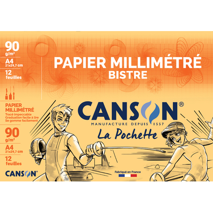 CANSON Papier millimtr, A4, 90 g/m2, couleur: bistre