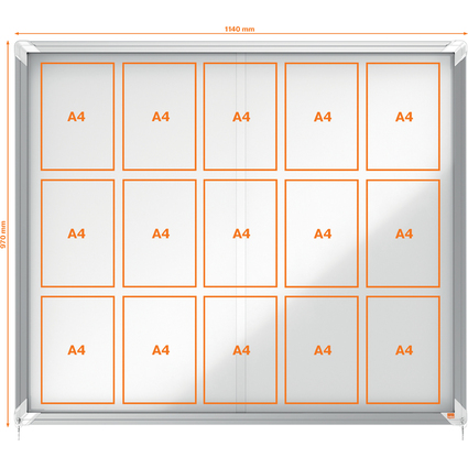 nobo Vitrine, porte coulissante, fond en mtal, 15 x A4