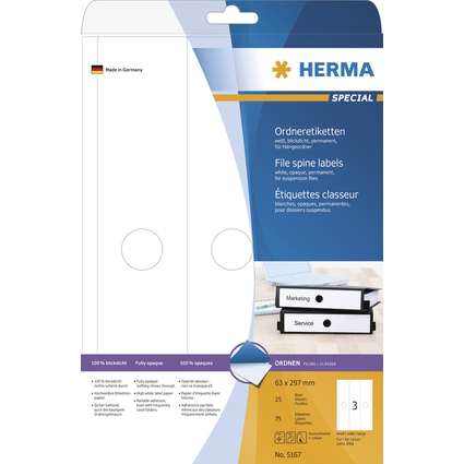 HERMA Etiquette dos de classeur SPECIAL, 63 x 297 mm, blanc