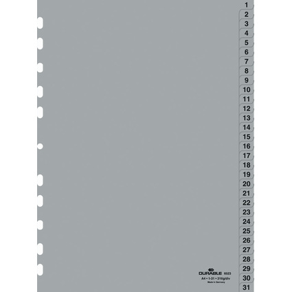 DURABLE Intercalaires en plastique, chiffres, A4, 31 touches