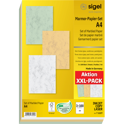 sigel Set de papier marbr, A4, 90 g/m2, papier fin, assorti