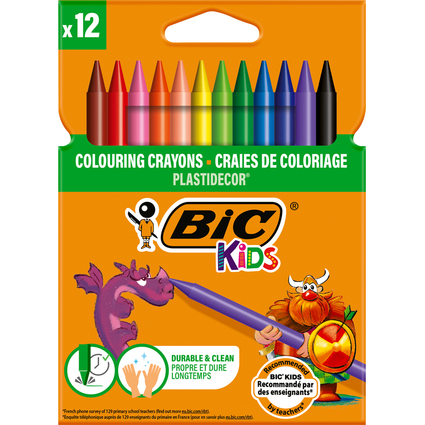 BIC Crayon de cire Plastidecor, tui en carton de 12