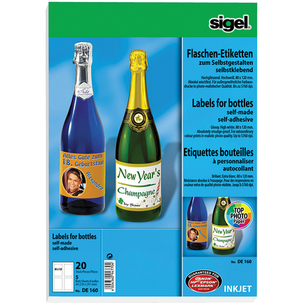 sigel Etiquette pour bouteilles, 80 x 120 mm, 85 g/m2