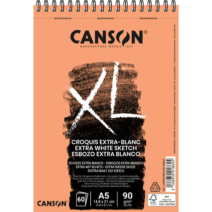 CANSON Bloc croquis et tudes "XL EXTRA BLANC", A5