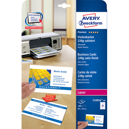 AVERY Zweckform Quick & Clean Cartes de visite, satines