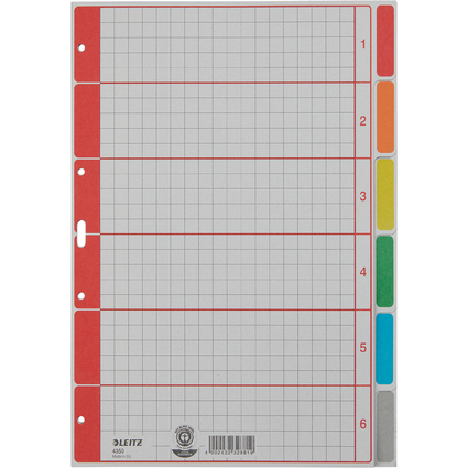 LEITZ Intercalaires en carton extra solide, blanc, A4, 6