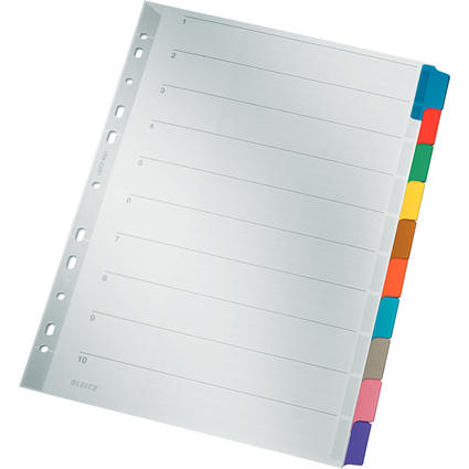 LEITZ Intercalaires en carton mylar, blanc, A4, gris, 10