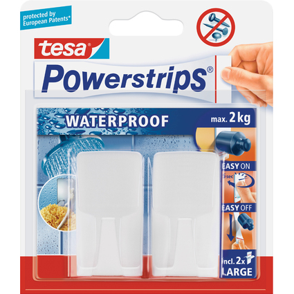 tesa Powerstrips Crochet "WAVE" WATERPROOF, blanc, plastique